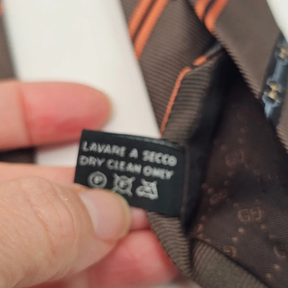 Gucci Horsebit Silk Tie Brown Orange Textured Stripe Equestrian Luxury Designer